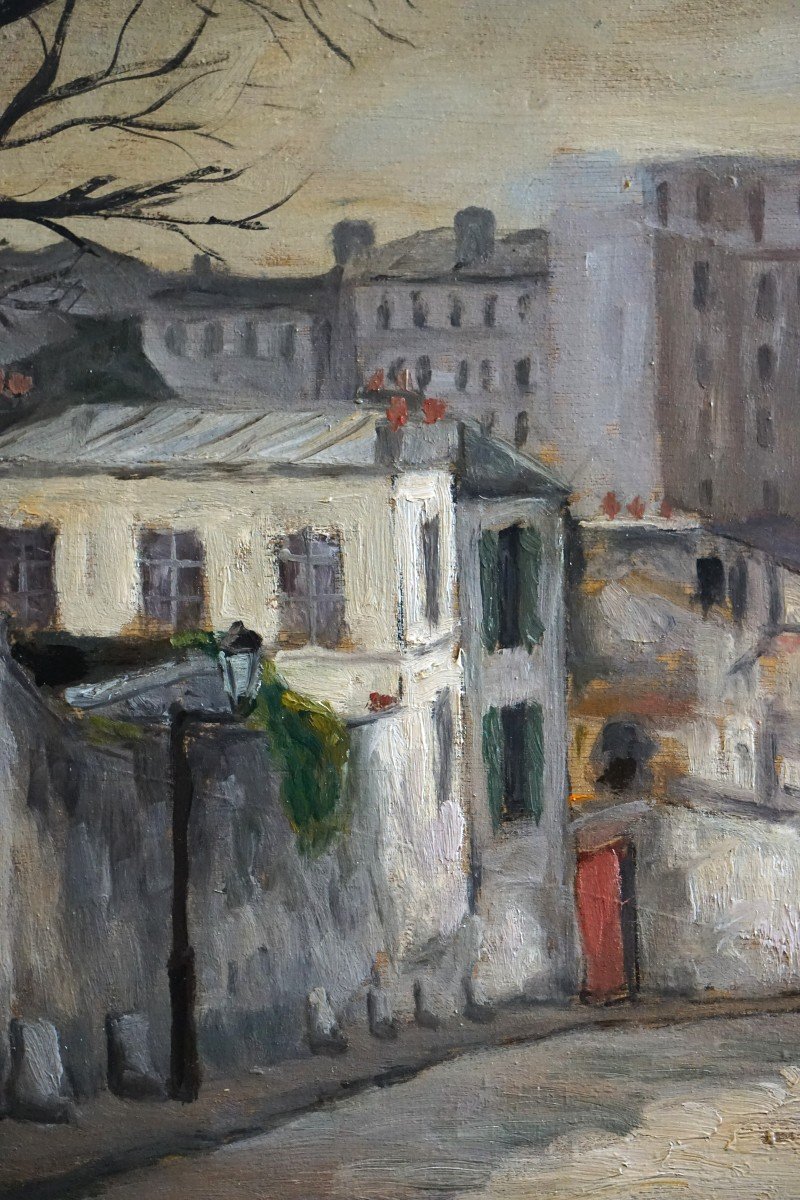 ECOLE DE PARIS VERS 1940 -1950  /  MONTMARTRE rue du Mont-Cenis  /  huile sur bois-photo-3