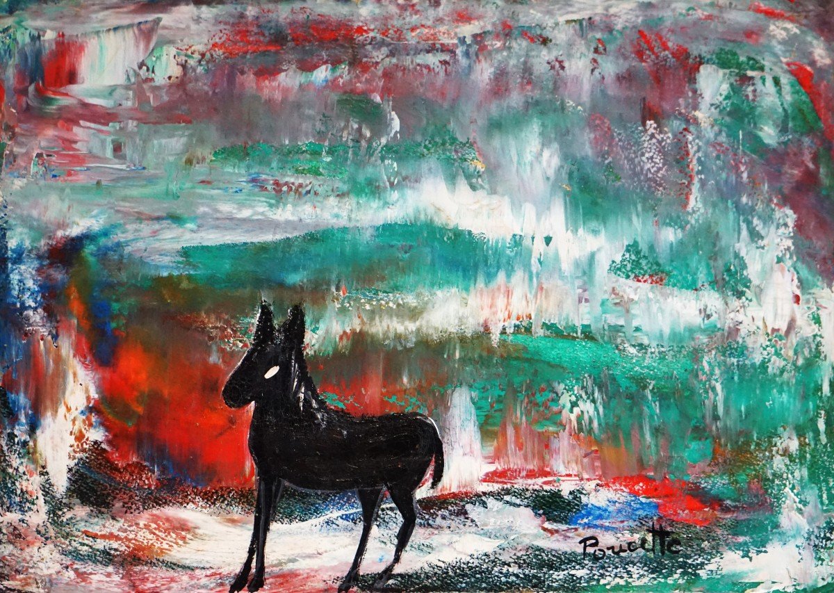 POUCETTE DE SAINT GERMAIN / LE PETIT ÂNE / huile sur papier-photo-2