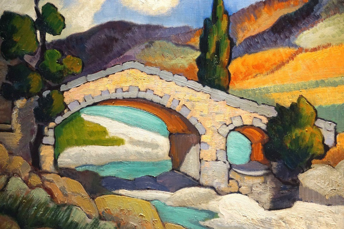 DRÔME PROVENÇALE / PROVENCE / MONTBRUN-LES-BAINS / 1949 / COLBERT CASSAN / huile sur toile-photo-3