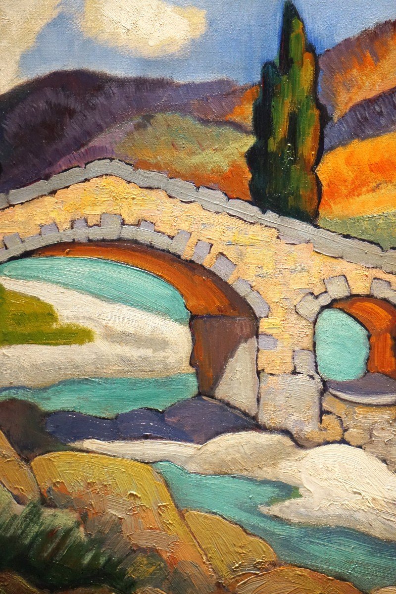 DRÔME PROVENÇALE / PROVENCE / MONTBRUN-LES-BAINS / 1949 / COLBERT CASSAN / huile sur toile-photo-2