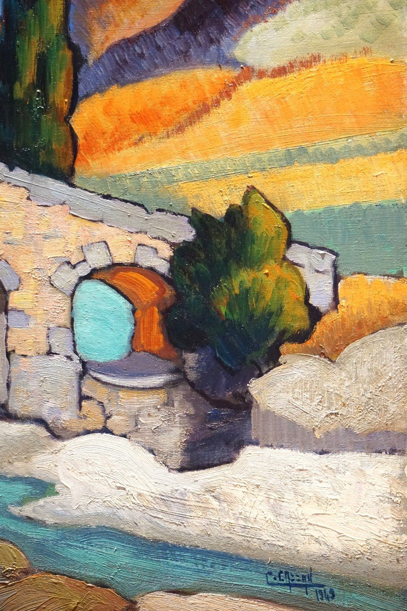 DRÔME PROVENÇALE / PROVENCE / MONTBRUN-LES-BAINS / 1949 / COLBERT CASSAN / huile sur toile-photo-3