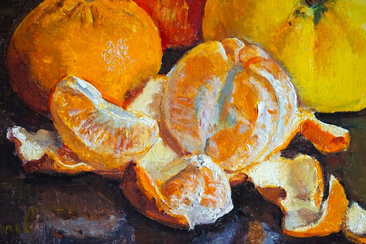 André-léon Vivrel (1886-1976) / Still Life With Fruits / Oil On Canvas Cardboard -photo-1