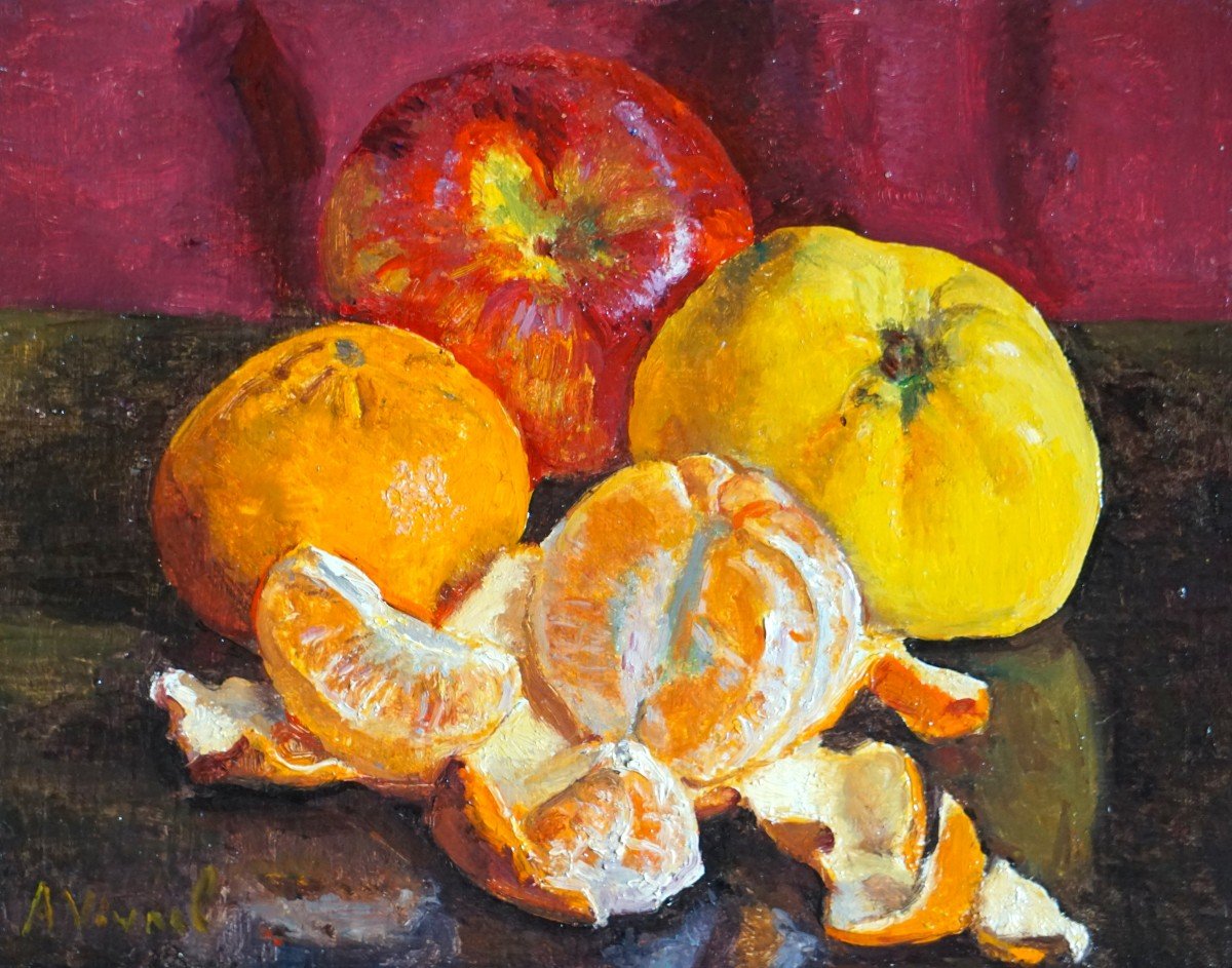 André-léon Vivrel (1886-1976) / Still Life With Fruits / Oil On Canvas Cardboard 