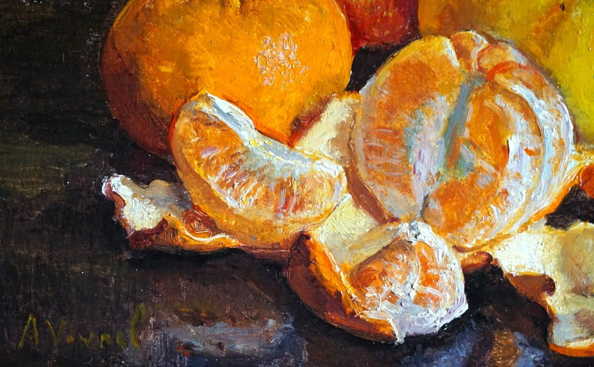 André-léon Vivrel (1886-1976) / Still Life With Fruits / Oil On Canvas Cardboard -photo-2