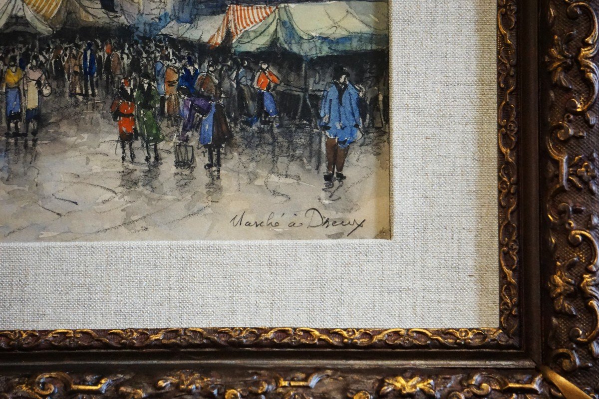 FRANK WILL (1900-1951) / MARCHÉ À DREUX CIRCA 1920-1930 / aquarelle sur traits de crayon-photo-7