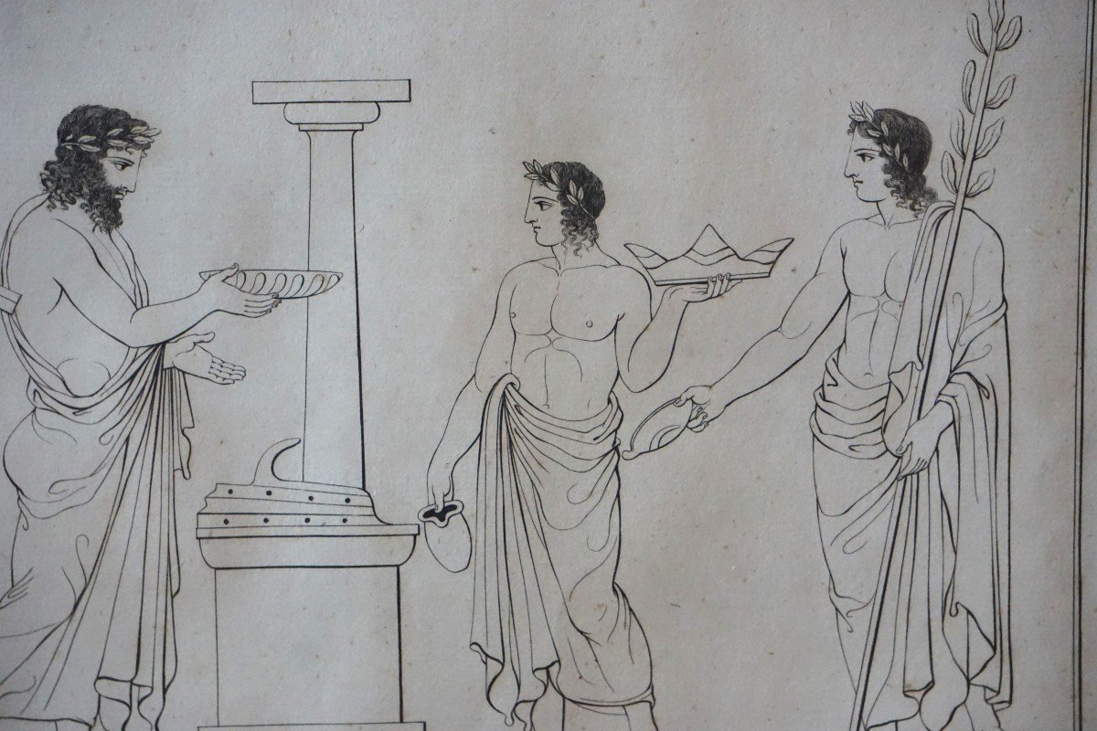 19th Century Engraving / Scene From Greco-roman Antiquity -photo-3