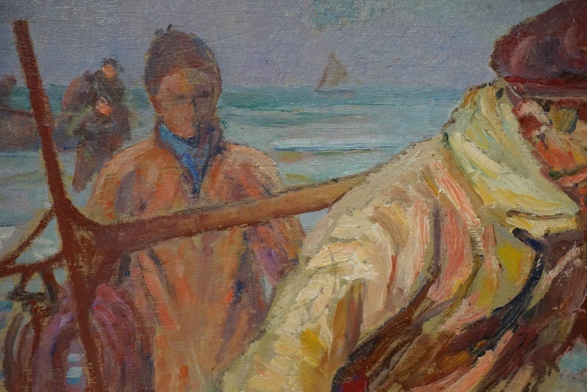 Boulogne-sur-mer / Georges Griois (1872-1944) / Return From Fishing / Oil On Panel -photo-1