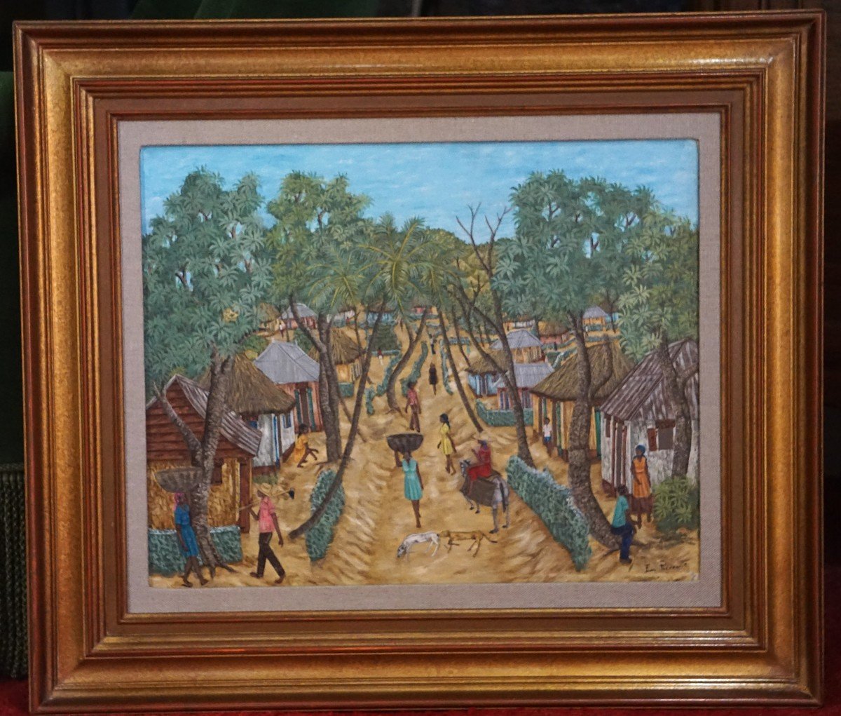 Haitian School / Emmanuel Pierrette / "le Village" / Oil On Canvas-photo-3