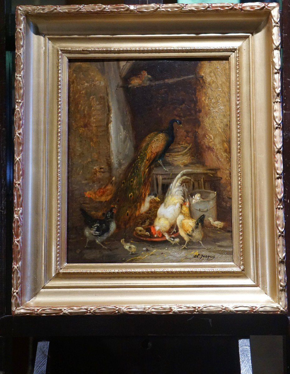 CHARLES-ÉMILE JACQUE (1813-1894) / ÉCOLE DE BARBIZON / BASSE COUR / huile sur panneau-photo-6