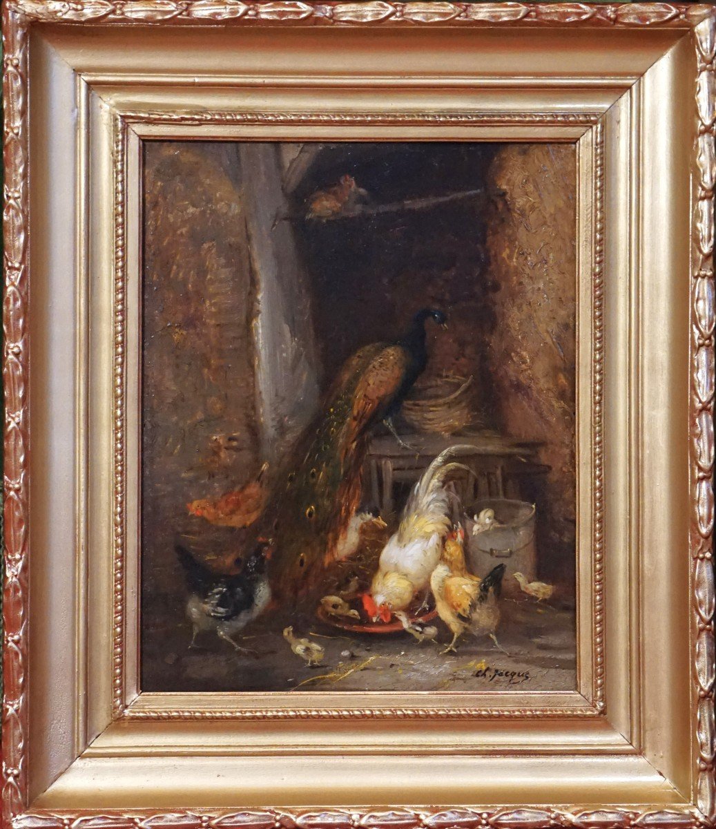 CHARLES-ÉMILE JACQUE (1813-1894) / ÉCOLE DE BARBIZON / BASSE COUR / huile sur panneau-photo-7