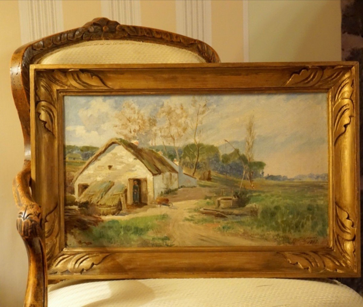 "the Cottage And The Farmer's Wife" / Year 1898 / E. Dupuis / Oil On Canvas-photo-3