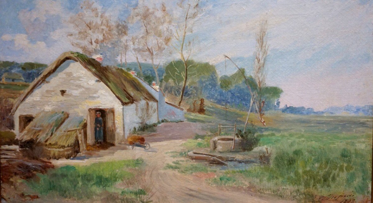 "the Cottage And The Farmer's Wife" / Year 1898 / E. Dupuis / Oil On Canvas