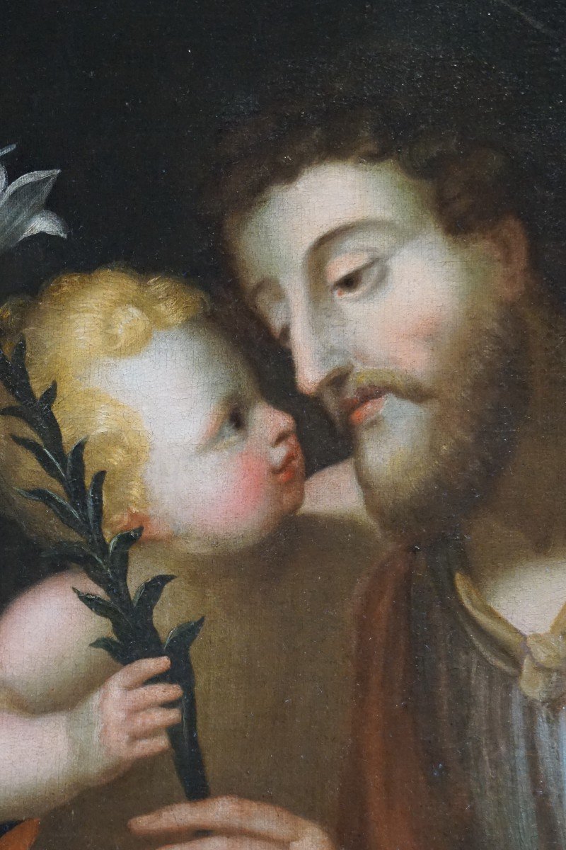 Saint Joseph And The Child Jesus / 18th Century / Oil On Canvas-photo-4
