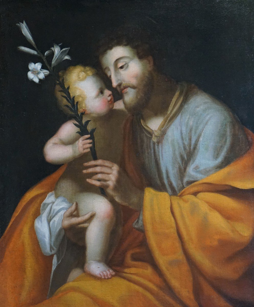 Saint Joseph And The Child Jesus / 18th Century / Oil On Canvas-photo-7