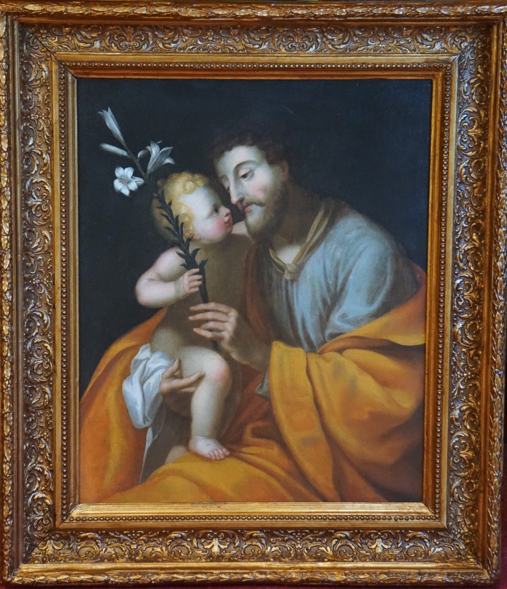 Saint Joseph And The Child Jesus / 18th Century / Oil On Canvas-photo-8