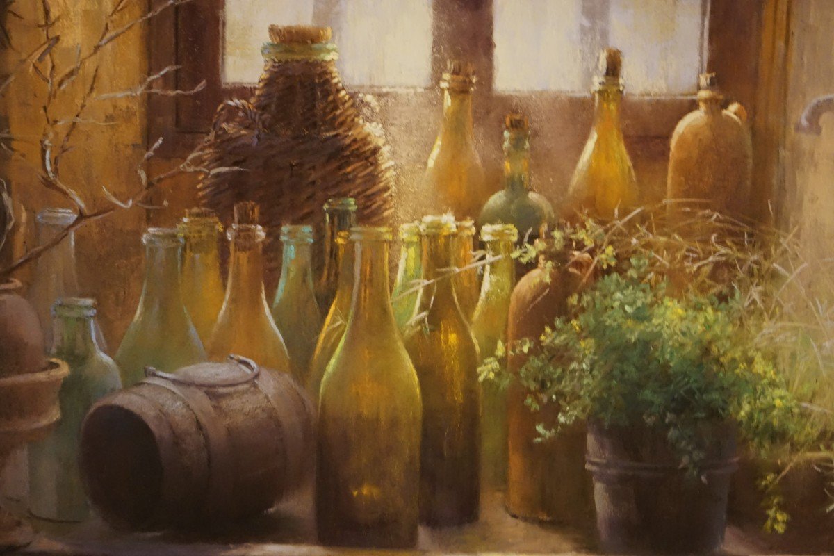 "forgotten Transparencies: The Poetry Of Pastel" / Still Life With Bottles / Claude Texier-photo-2