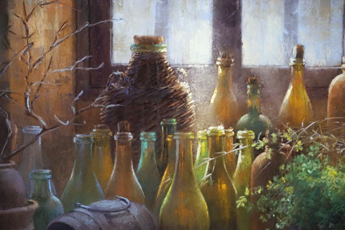 "forgotten Transparencies: The Poetry Of Pastel" / Still Life With Bottles / Claude Texier-photo-3