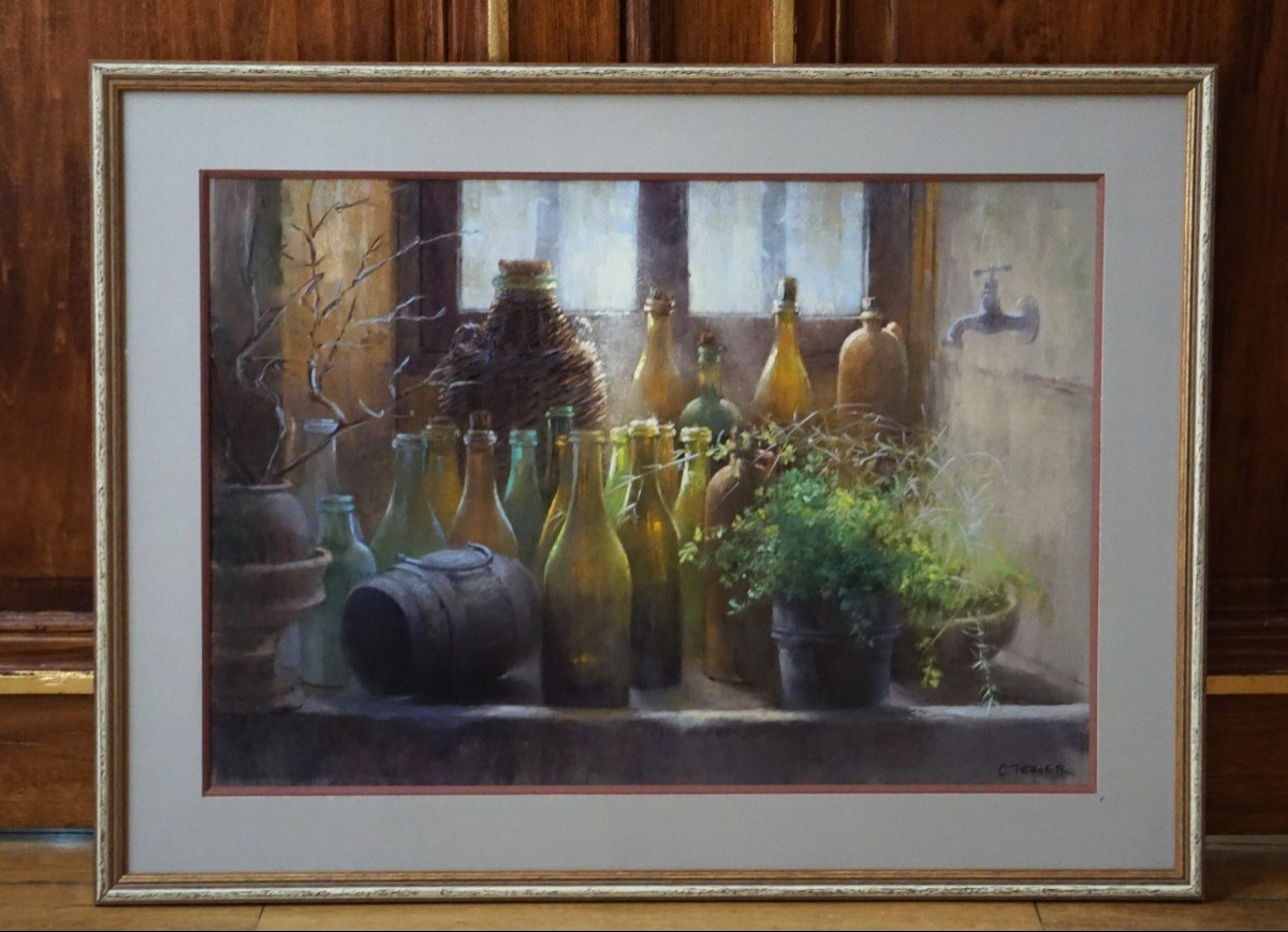"forgotten Transparencies: The Poetry Of Pastel" / Still Life With Bottles / Claude Texier-photo-2