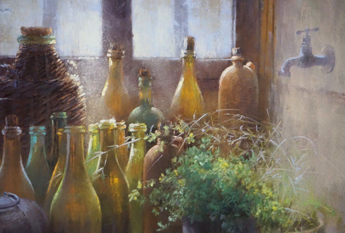 "forgotten Transparencies: The Poetry Of Pastel" / Still Life With Bottles / Claude Texier-photo-5