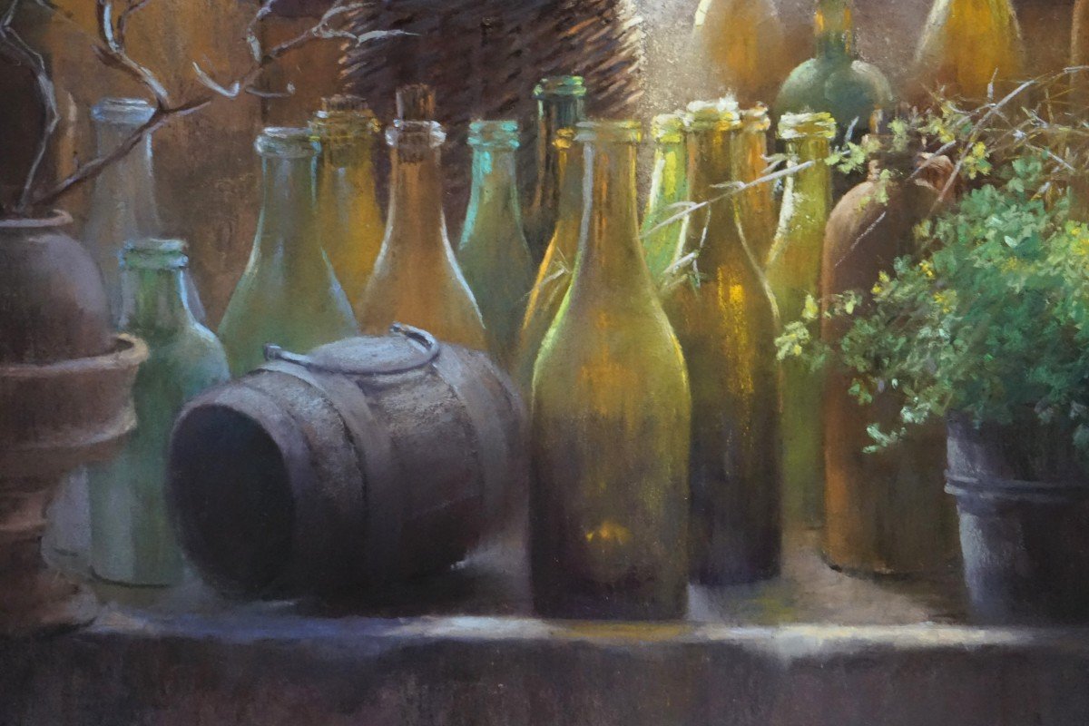 "forgotten Transparencies: The Poetry Of Pastel" / Still Life With Bottles / Claude Texier-photo-7