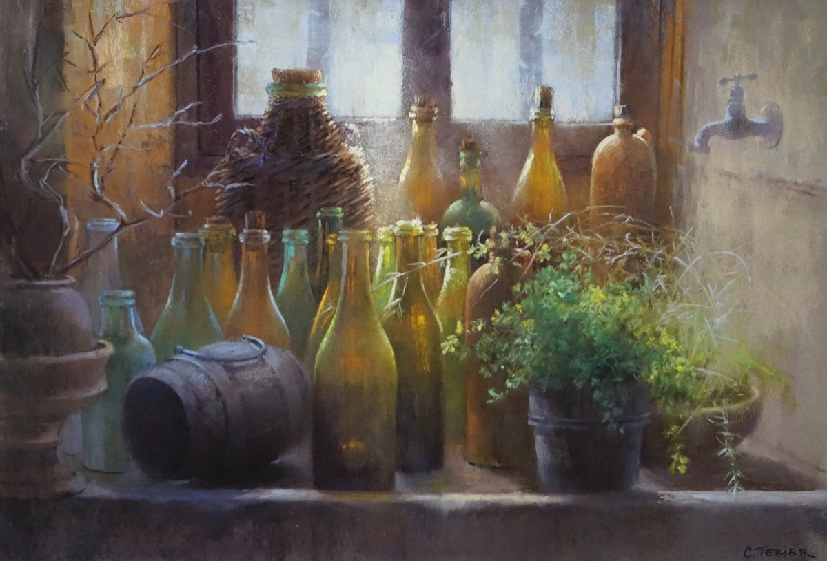 "forgotten Transparencies: The Poetry Of Pastel" / Still Life With Bottles / Claude Texier
