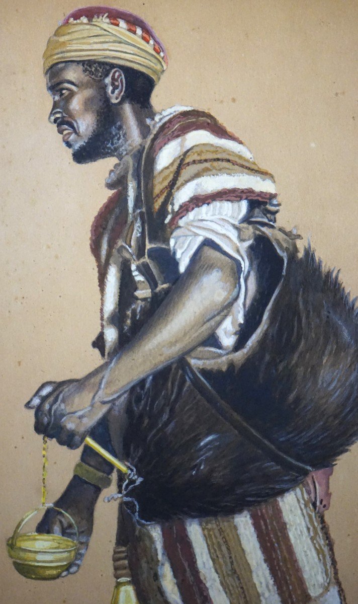 Orientalist School Late 19th Century / Maghreb Water Carrier / Gouache And Watercolor -photo-3