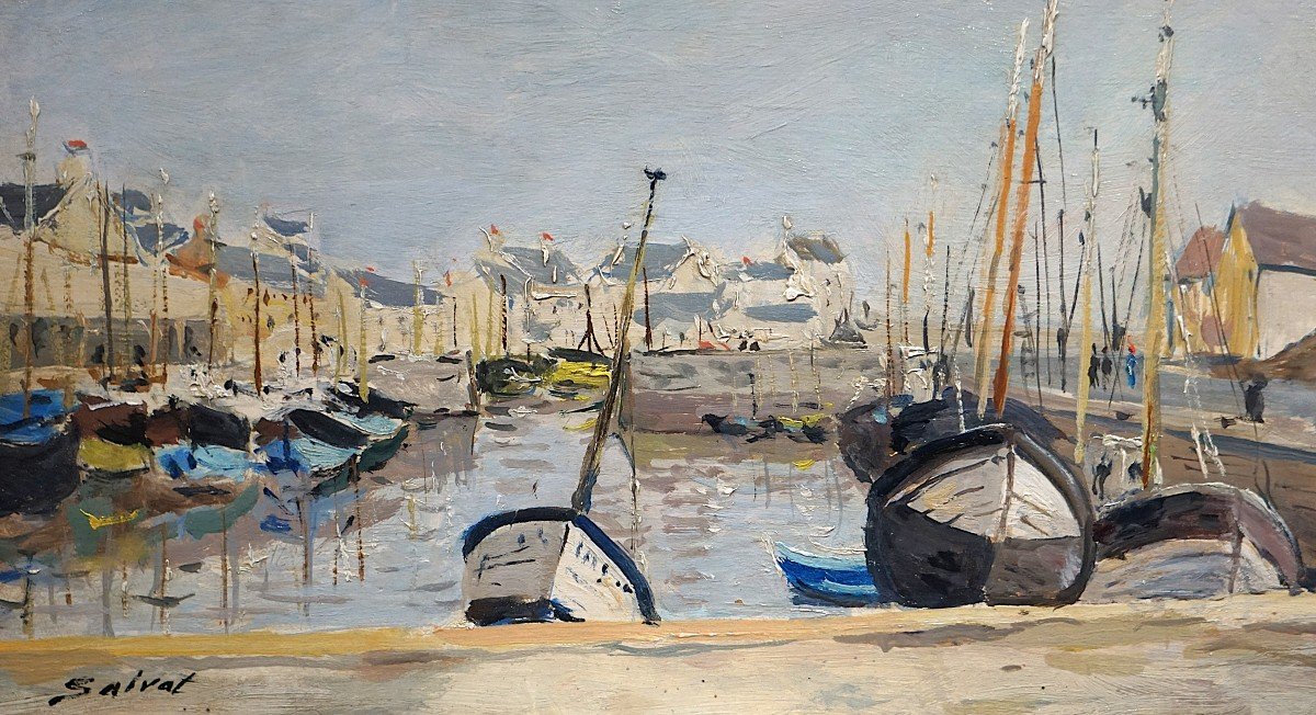 View Of Port-en-bessin - Calvados - Normandy / François Salvat (1892-1974) / Oil On Panel-photo-2