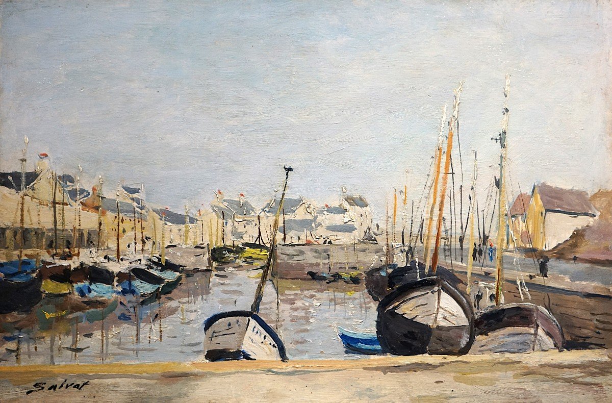 View Of Port-en-bessin - Calvados - Normandy / François Salvat (1892-1974) / Oil On Panel-photo-4