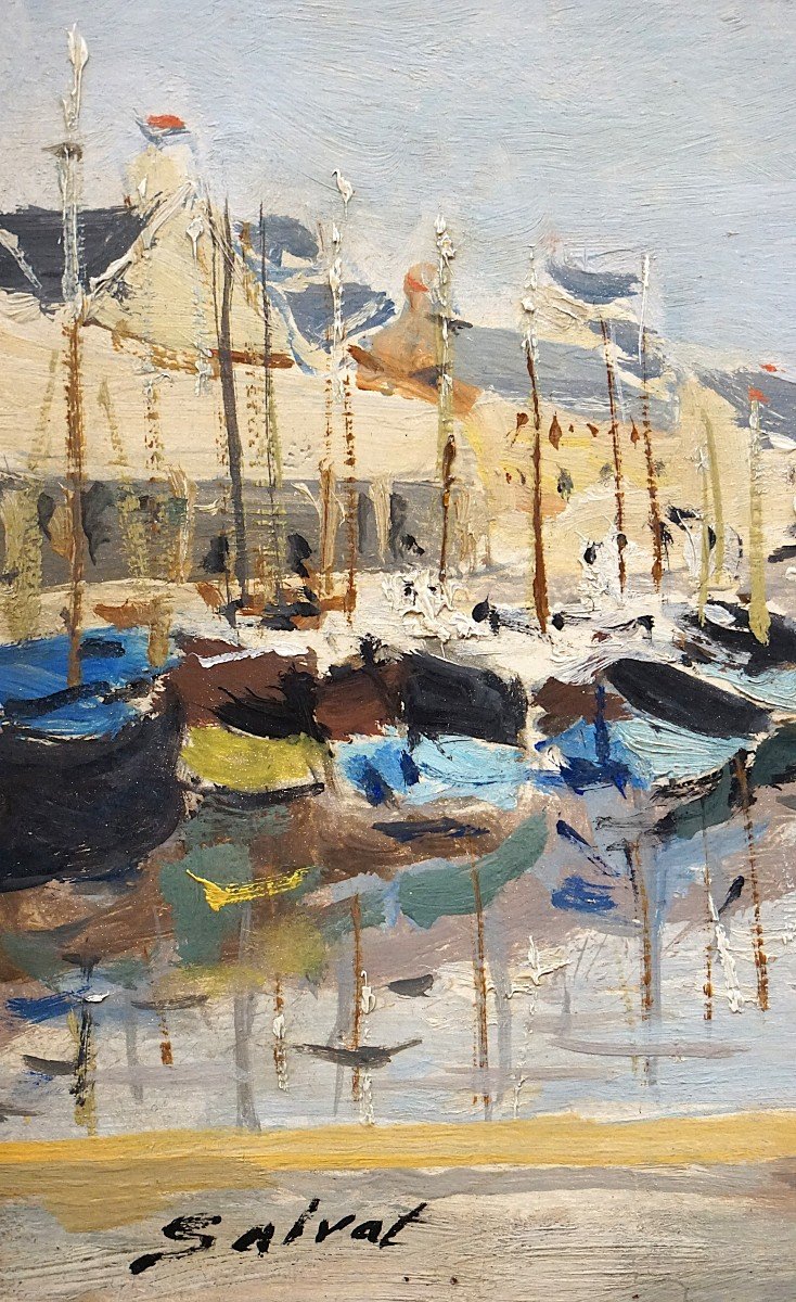 View Of Port-en-bessin - Calvados - Normandy / François Salvat (1892-1974) / Oil On Panel-photo-2