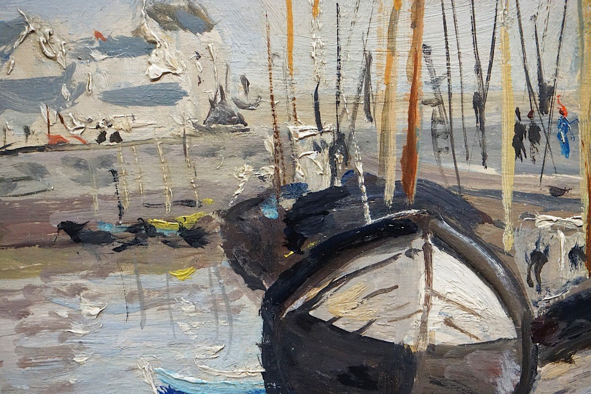 View Of Port-en-bessin - Calvados - Normandy / François Salvat (1892-1974) / Oil On Panel-photo-4