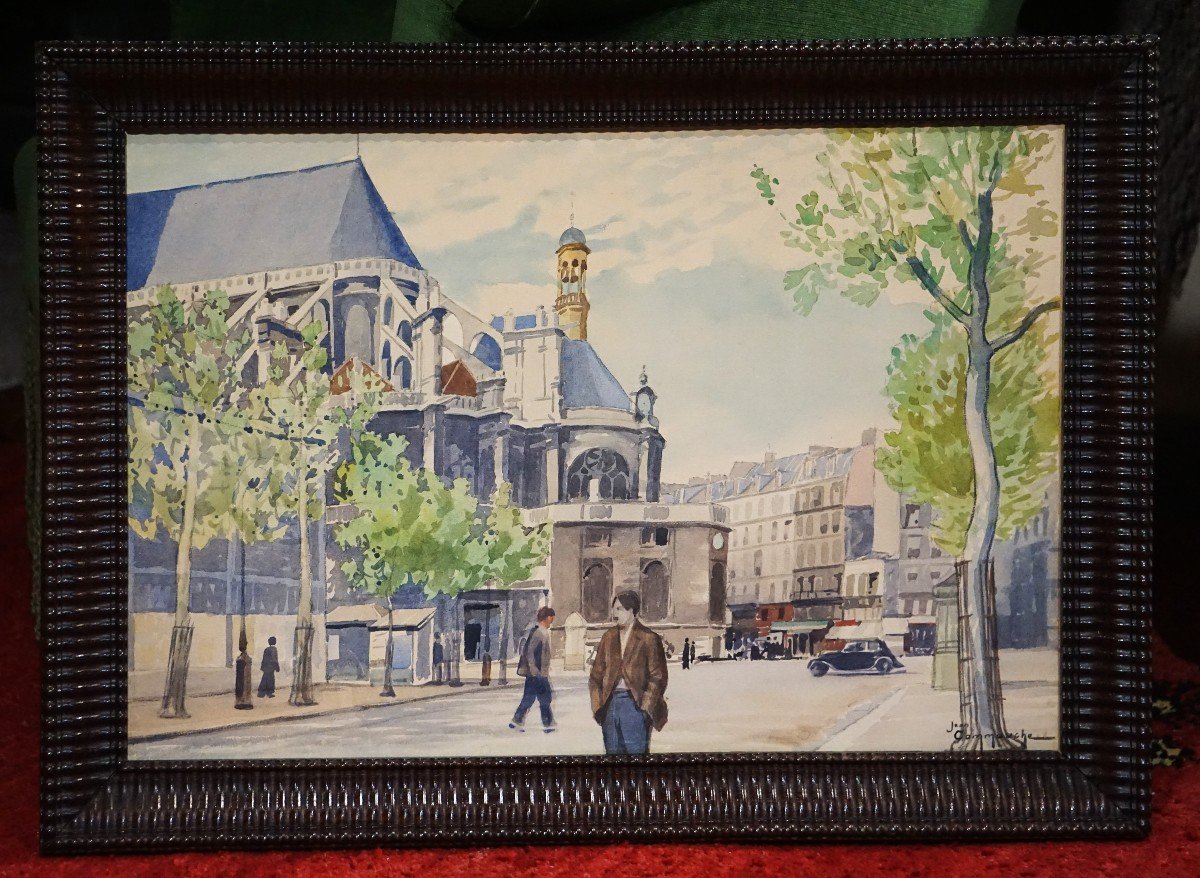 Les Halles District Paris / Circa 1930-40 / Saint-eustache / Jf Commauche / Watercolor-photo-4