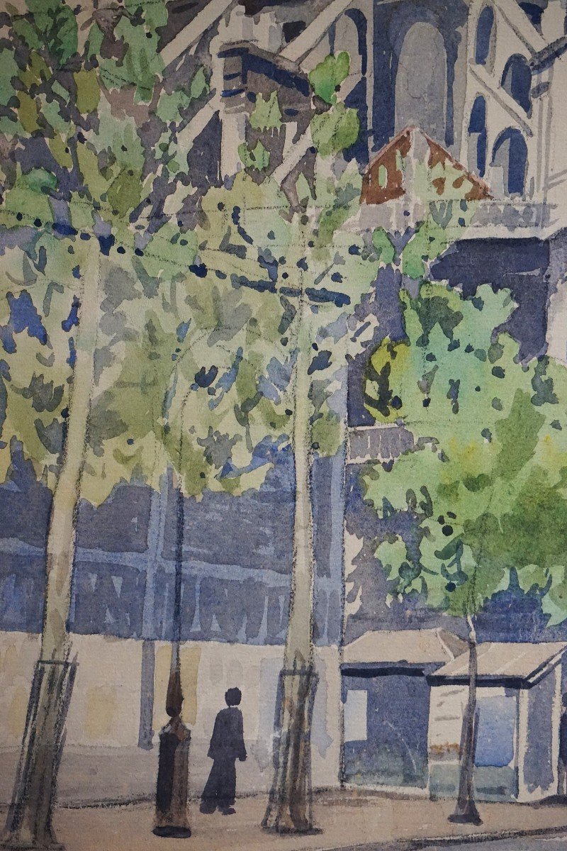 Les Halles District Paris / Circa 1930-40 / Saint-eustache / Jf Commauche / Watercolor-photo-4