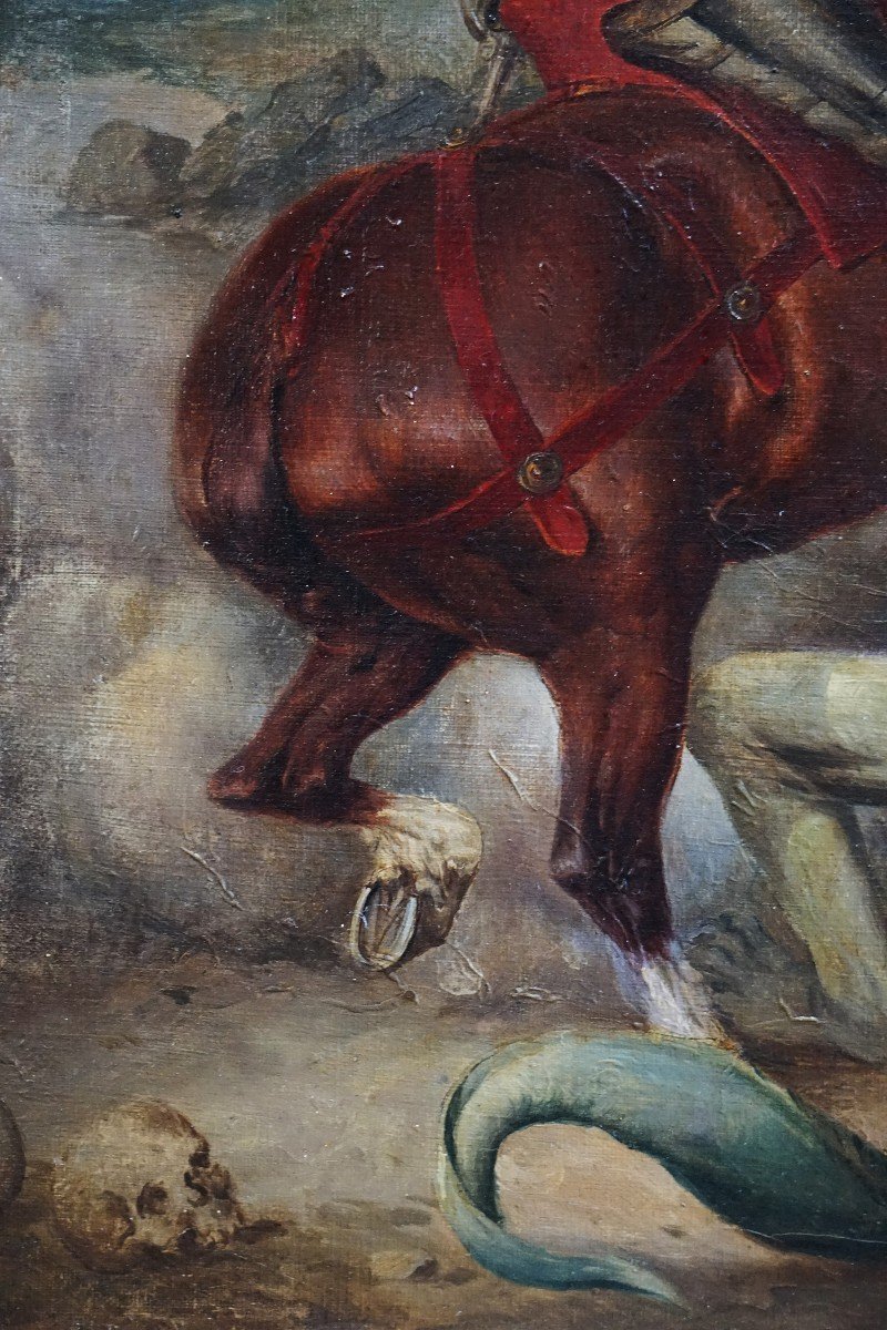 SAINT GEORGES TERRASSANT LE DRAGON / fin XIX ème siècle / huile sur toile-photo-1