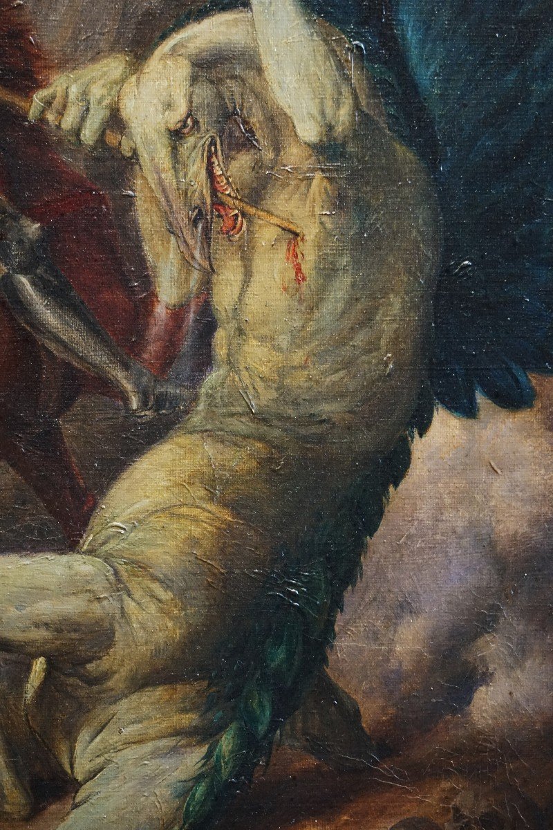 SAINT GEORGES TERRASSANT LE DRAGON / fin XIX ème siècle / huile sur toile-photo-2