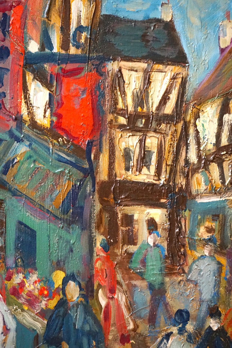Old Town Of Rouen / Normandy / Roland Dubuc (1924-1998) / Oil On Canvas-photo-3