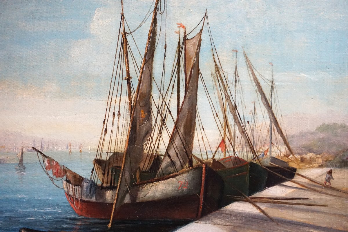 SCÈNE PORTUAIRE ANIMÉE / XIXe SIÈCLE / ÉCOLE FRANÇAISE / G. MARKUSE / huile sur toile-photo-3