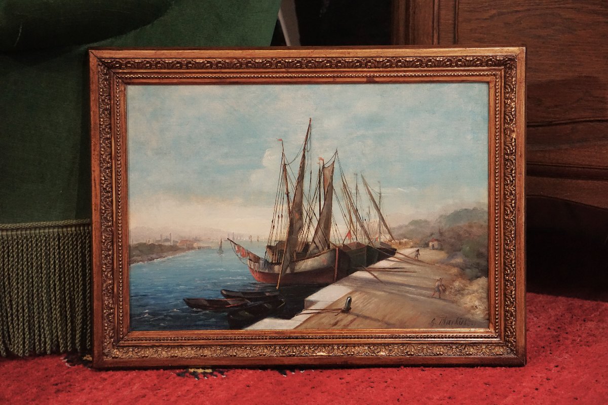 SCÈNE PORTUAIRE ANIMÉE / XIXe SIÈCLE / ÉCOLE FRANÇAISE / G. MARKUSE / huile sur toile-photo-8