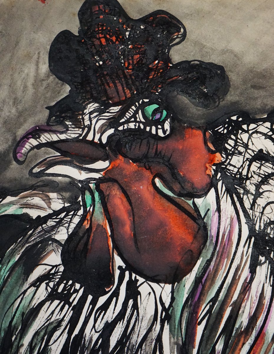 PAUL ACKERMAN (1908-1981) / LE COQ / encre de Chine et aquarelle-photo-4