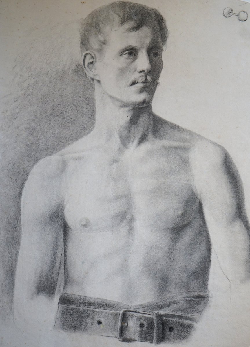 Portrait Of An Athlete / Academy / Late 19th Century / Charcoal-photo-2