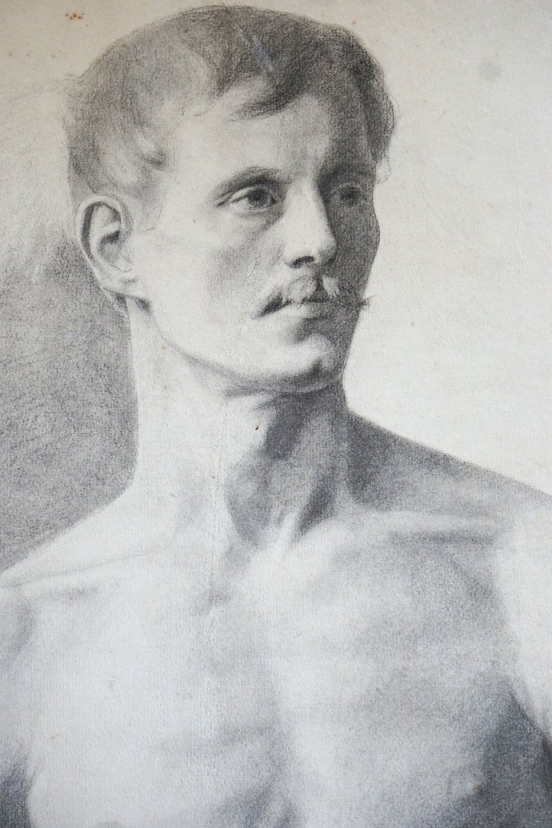Portrait Of An Athlete / Academy / Late 19th Century / Charcoal-photo-3