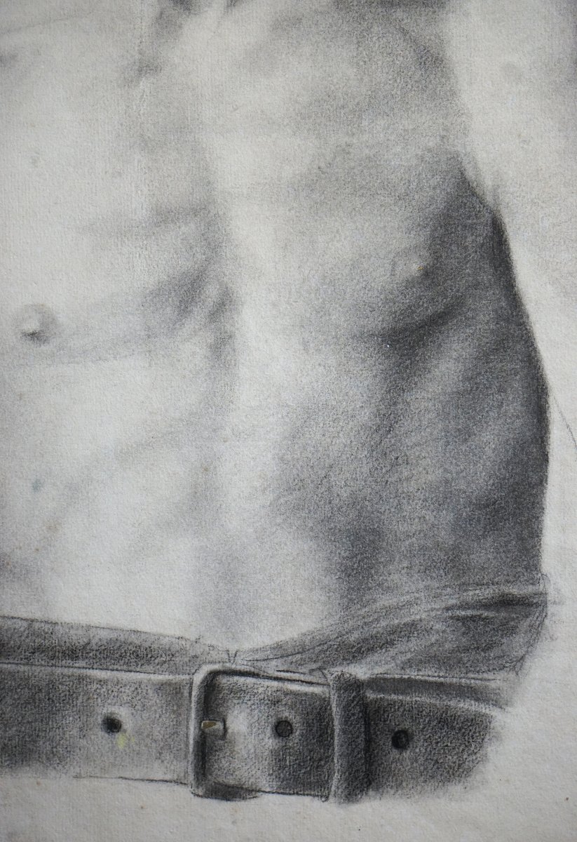 Portrait Of An Athlete / Academy / Late 19th Century / Charcoal-photo-1