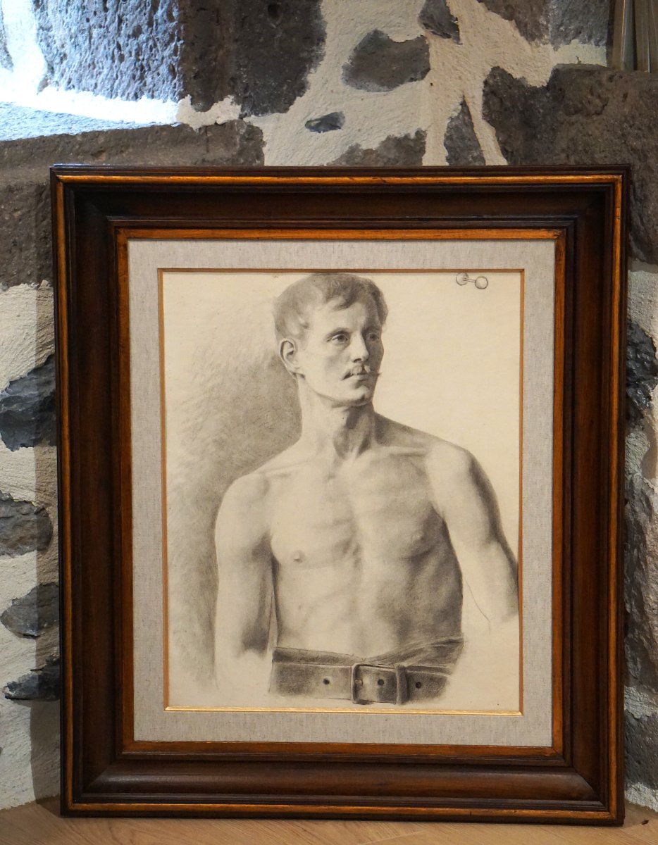 Portrait Of An Athlete / Academy / Late 19th Century / Charcoal-photo-5