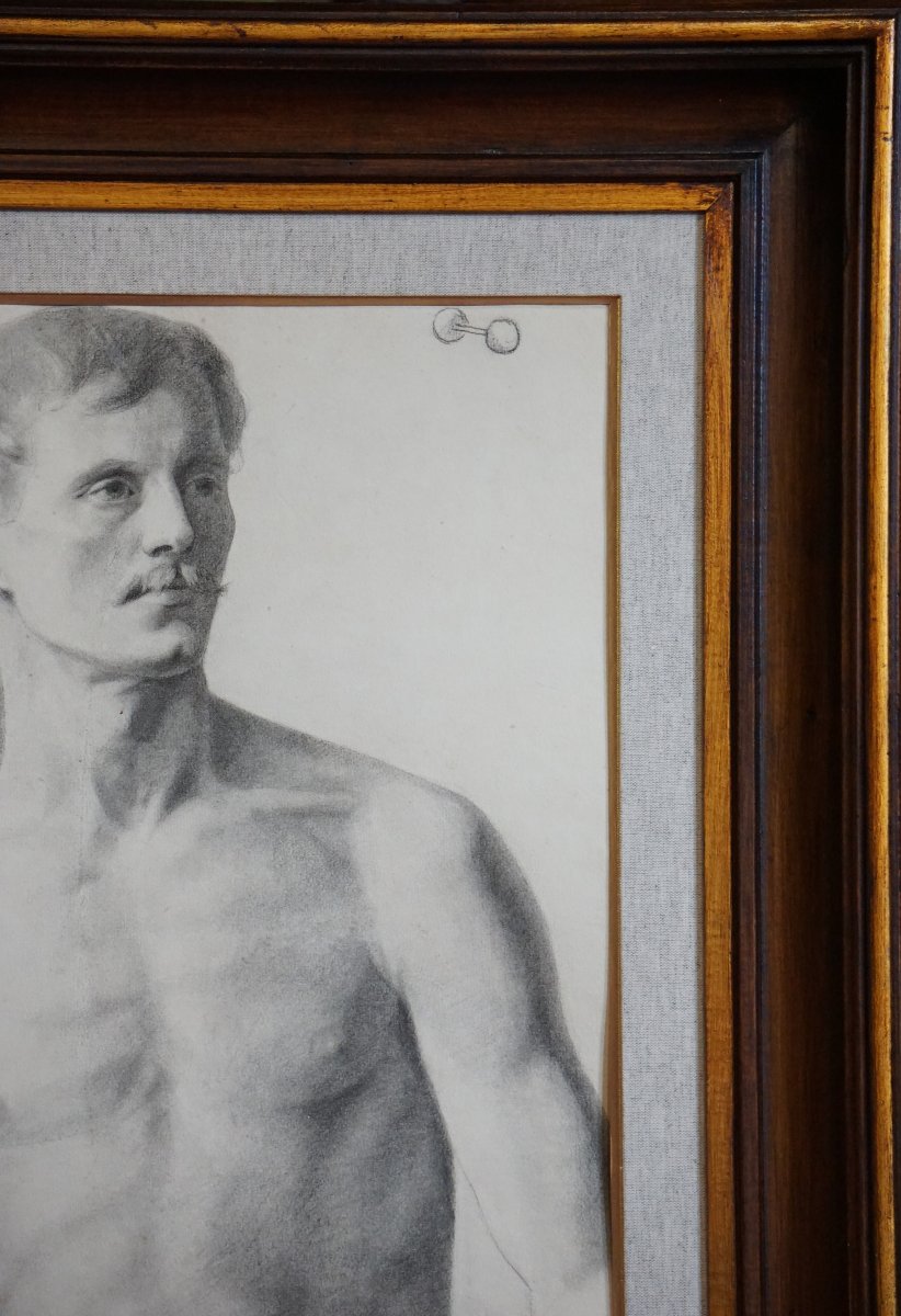 Portrait Of An Athlete / Academy / Late 19th Century / Charcoal-photo-6