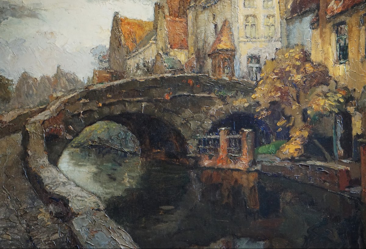 Alfred Van Neste (1874-1969) /flaming Bridge/bruges /flanders /belgium/ Vlamingenbrug In Brugge-photo-3