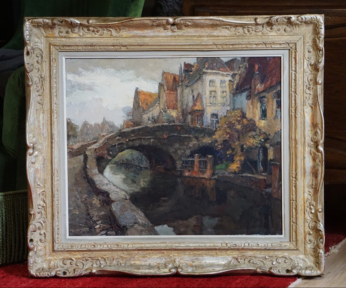 Alfred Van Neste (1874-1969) /flaming Bridge/bruges /flanders /belgium/ Vlamingenbrug In Brugge-photo-3