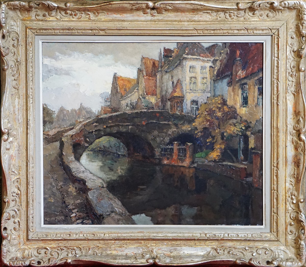 Alfred Van Neste (1874-1969) /flaming Bridge/bruges /flanders /belgium/ Vlamingenbrug In Brugge
