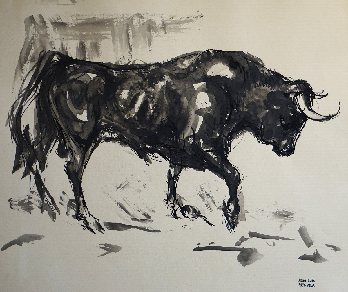 Bull With Raised Leg / José Luis Rey Vila (1910-1983) / Ink And Wash On Pape-photo-2