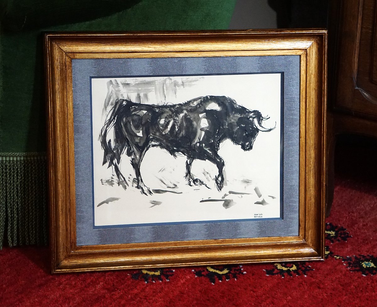 Bull With Raised Leg / José Luis Rey Vila (1910-1983) / Ink And Wash On Pape-photo-3