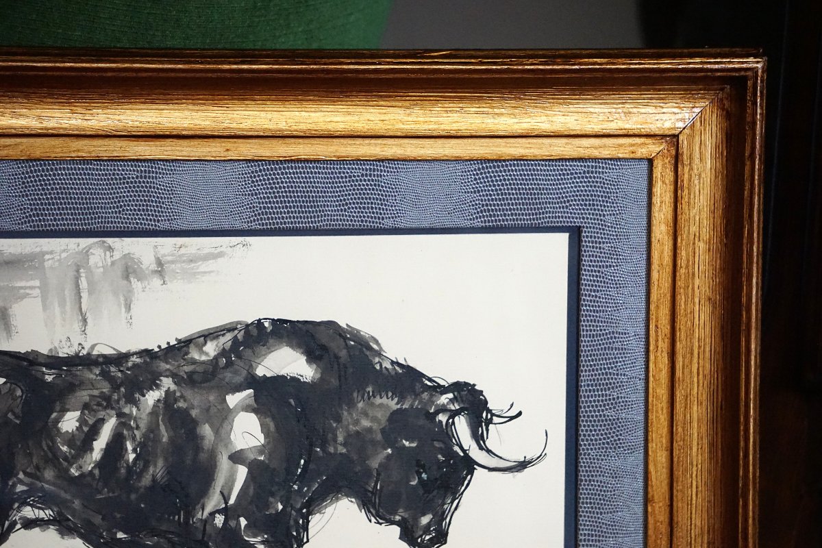 Bull With Raised Leg / José Luis Rey Vila (1910-1983) / Ink And Wash On Pape-photo-5