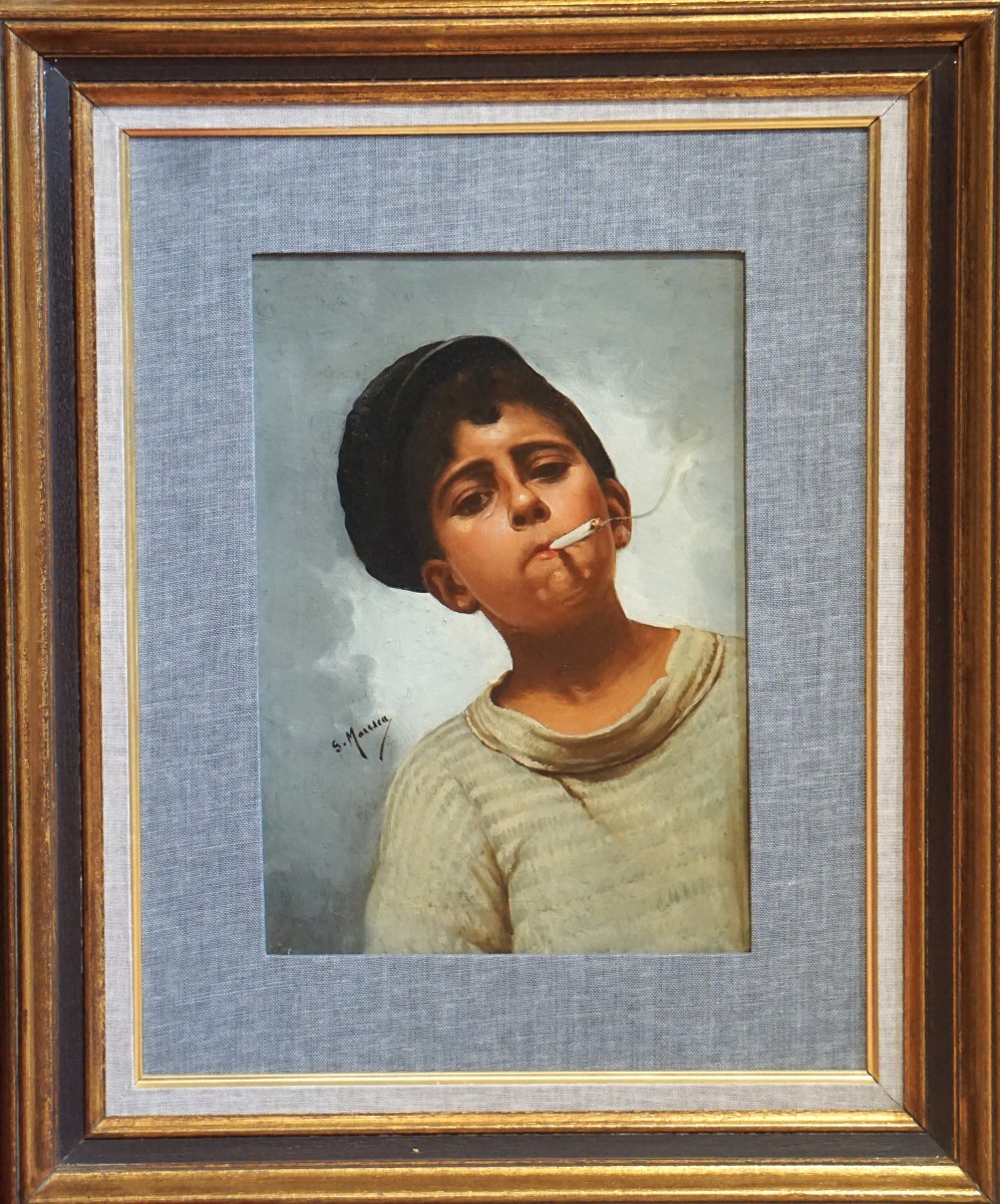 JEUNE GARÇON À LA CIGARETTE – RÉALISME NAPOLITAIN / début XXe siècle / huile sur toile